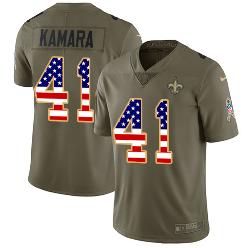 Nike Saints #41 Alvin Kamara Olive/USA Flag Men's Stitched NFL Limited Salute To Service Jersey